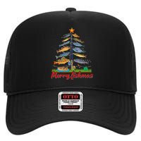 Merry Fishmas Funny Fisher Christmas Tree Fishing Pajama High Crown Mesh Back Trucker Hat