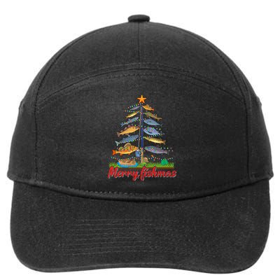 Merry Fishmas Funny Fisher Christmas Tree Fishing Pajama 7-Panel Snapback Hat