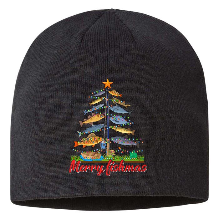 Merry Fishmas Funny Fisher Christmas Tree Fishing Pajama Sustainable Beanie