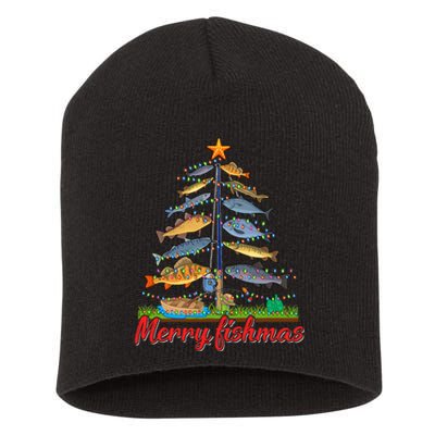 Merry Fishmas Funny Fisher Christmas Tree Fishing Pajama Short Acrylic Beanie