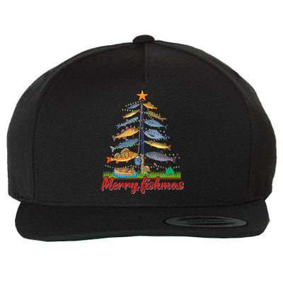 Merry Fishmas Funny Fisher Christmas Tree Fishing Pajama Wool Snapback Cap