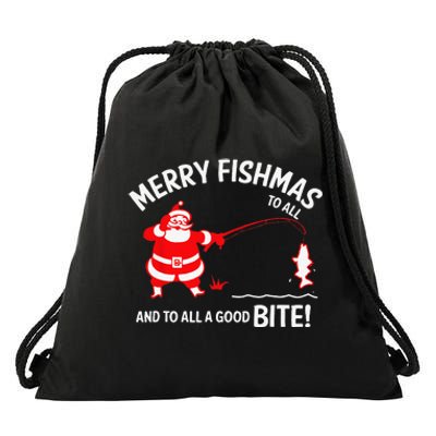 Merry Fishmas Funny Fish Fishing Fisherman Christmas Xmas Drawstring Bag