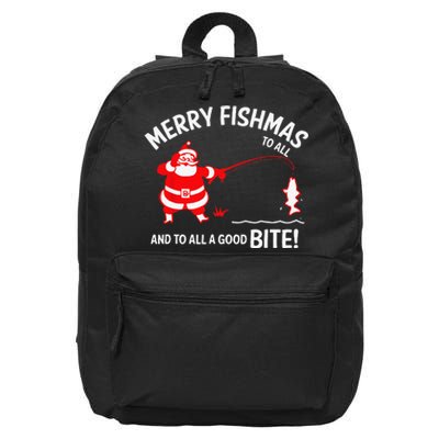 Merry Fishmas Funny Fish Fishing Fisherman Christmas Xmas 16 in Basic Backpack