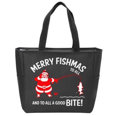 Merry Fishmas Funny Fish Fishing Fisherman Christmas Xmas Zip Tote Bag