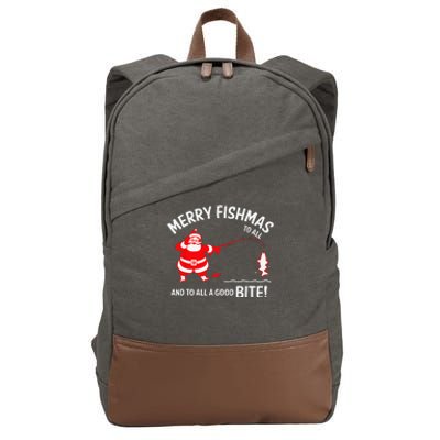 Merry Fishmas Funny Fish Fishing Fisherman Christmas Xmas Cotton Canvas Backpack