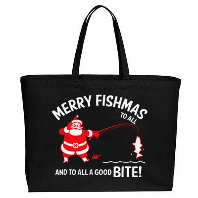 Merry Fishmas Funny Fish Fishing Fisherman Christmas Xmas Cotton Canvas Jumbo Tote