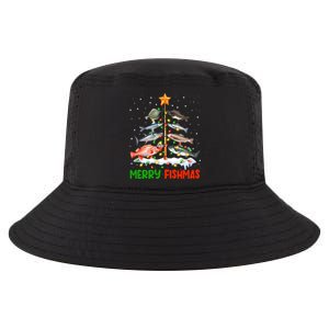 Merry Fishmas Funny Christmas Tree Lights Fish Fishing Rod Gift Cool Comfort Performance Bucket Hat