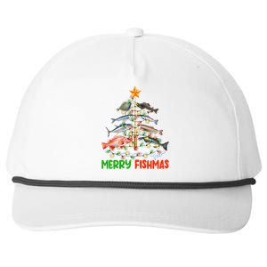 Merry Fishmas Funny Christmas Tree Lights Fish Fishing Rod Gift Snapback Five-Panel Rope Hat