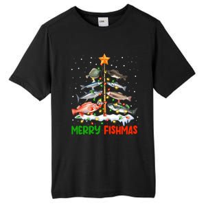 Merry Fishmas Funny Christmas Tree Lights Fish Fishing Rod Gift Tall Fusion ChromaSoft Performance T-Shirt