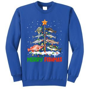 Merry Fishmas Funny Christmas Tree Lights Fish Fishing Rod Gift Sweatshirt