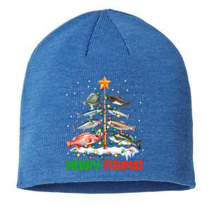 Merry Fishmas Funny Christmas Tree Lights Fish Fishing Rod Gift Sustainable Beanie