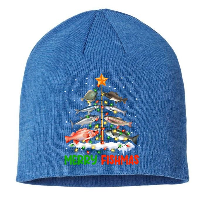 Merry Fishmas Funny Christmas Tree Lights Fish Fishing Rod Gift Sustainable Beanie