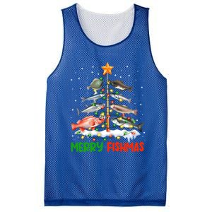 Merry Fishmas Funny Christmas Tree Lights Fish Fishing Rod Gift Mesh Reversible Basketball Jersey Tank