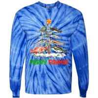 Merry Fishmas Funny Christmas Tree Lights Fish Fishing Rod Gift Tie-Dye Long Sleeve Shirt