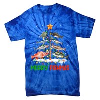 Merry Fishmas Funny Christmas Tree Lights Fish Fishing Rod Gift Tie-Dye T-Shirt