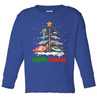 Merry Fishmas Funny Christmas Tree Lights Fish Fishing Rod Gift Toddler Long Sleeve Shirt