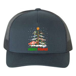 Merry Fishmas Funny Christmas Tree Lights Fish Fishing Rod Gift Yupoong Adult 5-Panel Trucker Hat