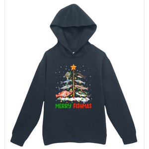 Merry Fishmas Funny Christmas Tree Lights Fish Fishing Rod Gift Urban Pullover Hoodie