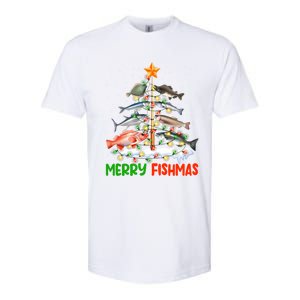 Merry Fishmas Funny Christmas Tree Lights Fish Fishing Rod Gift Softstyle CVC T-Shirt