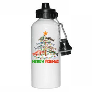 Merry Fishmas Funny Christmas Tree Lights Fish Fishing Rod Gift Aluminum Water Bottle