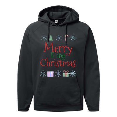 Merry Fucking (Fing) Christmas Funny Sarcastic Quote Performance Fleece Hoodie