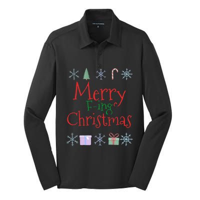 Merry Fucking (Fing) Christmas Funny Sarcastic Quote Silk Touch Performance Long Sleeve Polo