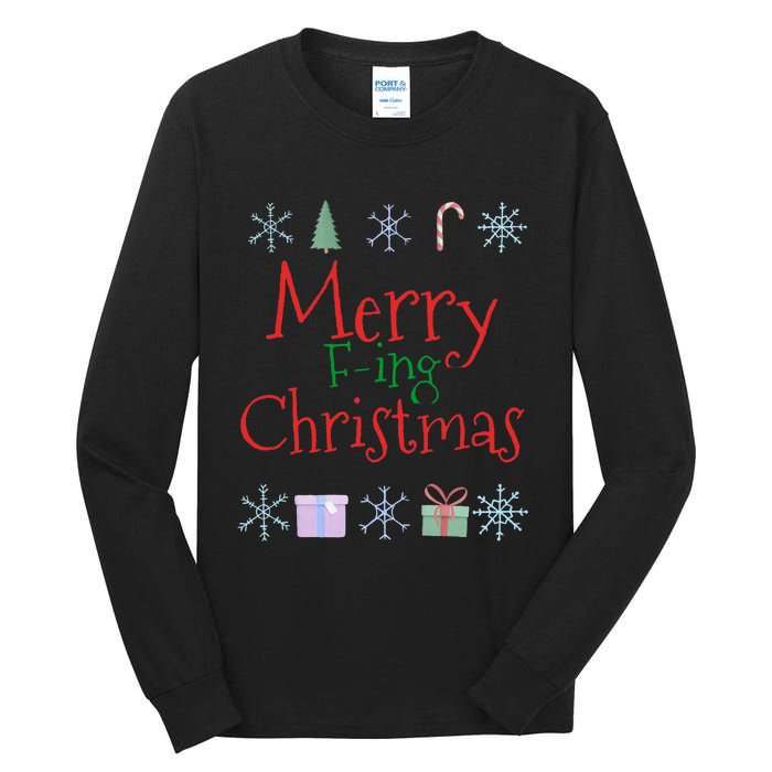 Merry Fucking (Fing) Christmas Funny Sarcastic Quote Tall Long Sleeve T-Shirt