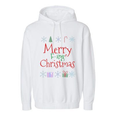 Merry Fucking (Fing) Christmas Funny Sarcastic Quote Garment-Dyed Fleece Hoodie