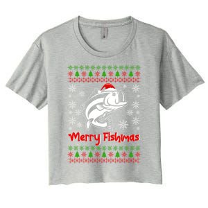 Merry Fishmas Funny Christmas Ugly Fishing Fisher Xmas Gift Women's Crop Top Tee