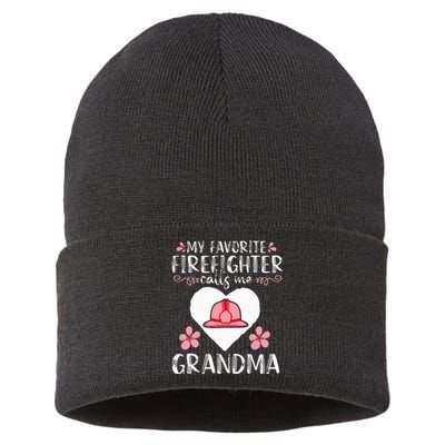 My Favorite Firefighter Calls Me Grandma Mom Women Cute Gift Sustainable Knit Beanie