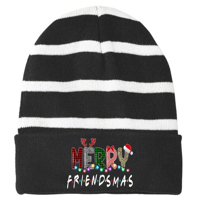 Merry Friendsmas Friends Christmas Matching Xmas Gift Striped Beanie with Solid Band