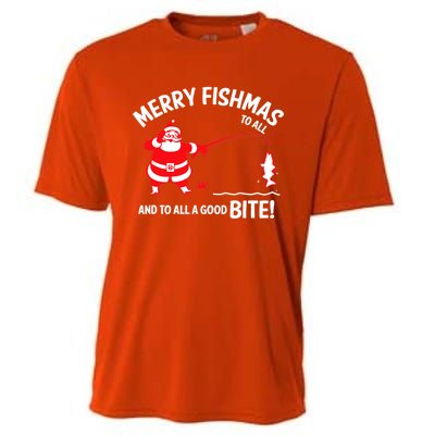 Merry Fishmas Funny Fish Fishing Fisher Christmas Xmas Cute Gift Cooling Performance Crew T-Shirt