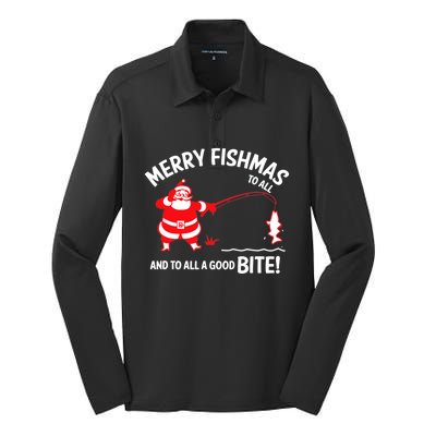 Merry Fishmas Funny Fish Fishing Fisher Christmas Xmas Cute Gift Silk Touch Performance Long Sleeve Polo