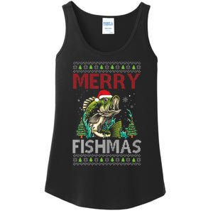 Merry Fishmas Fishing Ugly Christmas Large Mouth Bass Ladies Essential Tank