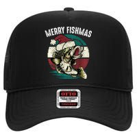 Merry Fishmas Funny Christmas Fishing Lover Fisherman Angler High Crown Mesh Back Trucker Hat