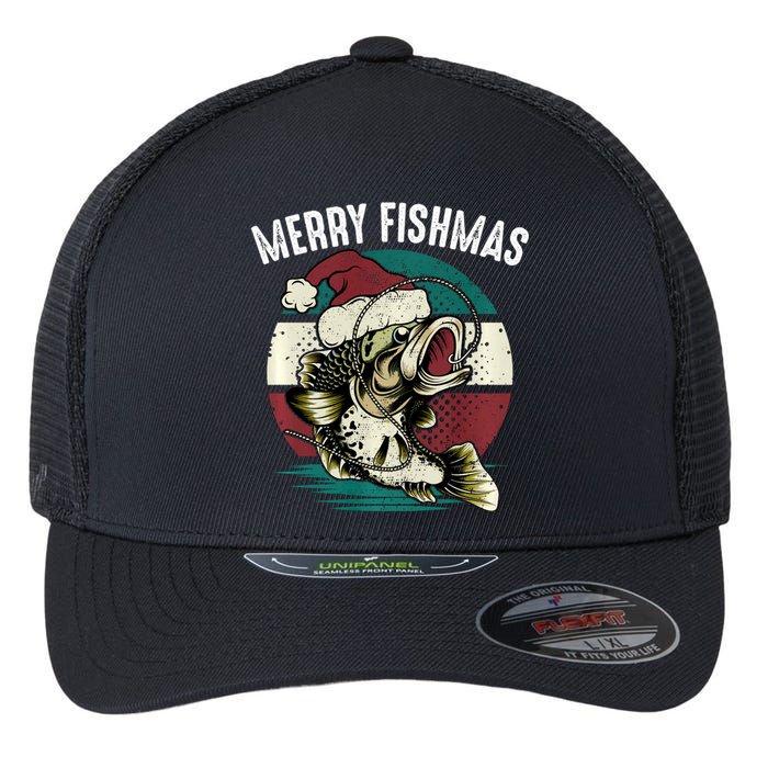 Merry Fishmas Funny Christmas Fishing Lover Fisherman Angler Flexfit Unipanel Trucker Cap