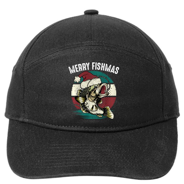 Merry Fishmas Funny Christmas Fishing Lover Fisherman Angler 7-Panel Snapback Hat