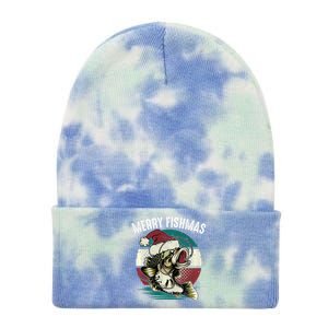 Merry Fishmas Funny Christmas Fishing Lover Fisherman Angler Tie Dye 12in Knit Beanie