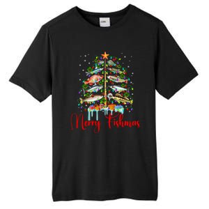 Merry Fishmas Funny Christmas Tree Lights Fish Fishing Rod Tall Fusion ChromaSoft Performance T-Shirt