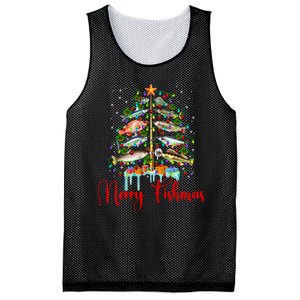 Merry Fishmas Funny Christmas Tree Lights Fish Fishing Rod Mesh Reversible Basketball Jersey Tank