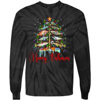 Merry Fishmas Funny Christmas Tree Lights Fish Fishing Rod Tie-Dye Long Sleeve Shirt