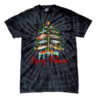 Merry Fishmas Funny Christmas Tree Lights Fish Fishing Rod Tie-Dye T-Shirt