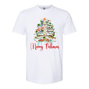 Merry Fishmas Funny Christmas Tree Lights Fish Fishing Rod Softstyle CVC T-Shirt