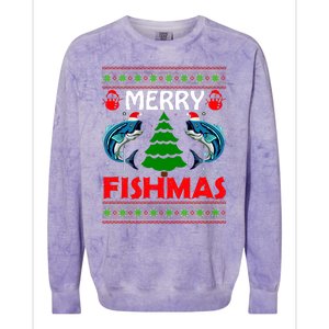 Merry Fishmas Funny Fish Fishing Ugly Christmas Colorblast Crewneck Sweatshirt