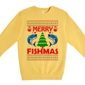 Merry Fishmas Funny Fish Fishing Ugly Christmas Premium Crewneck Sweatshirt