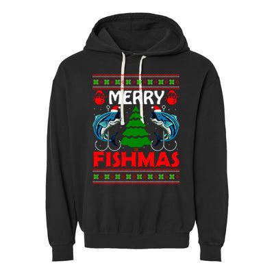 Merry Fishmas Funny Fish Fishing Ugly Christmas Garment-Dyed Fleece Hoodie