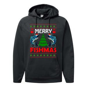 Merry Fishmas Funny Fish Fishing Ugly Christmas Performance Fleece Hoodie