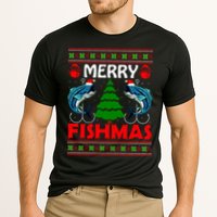 Merry Fishmas Funny Fish Fishing Ugly Christmas Cooling Performance Crew T-Shirt