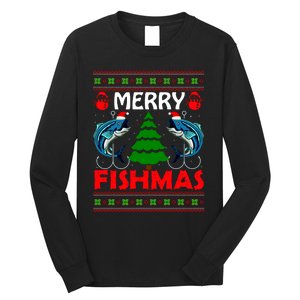 Merry Fishmas Funny Fish Fishing Ugly Christmas Long Sleeve Shirt