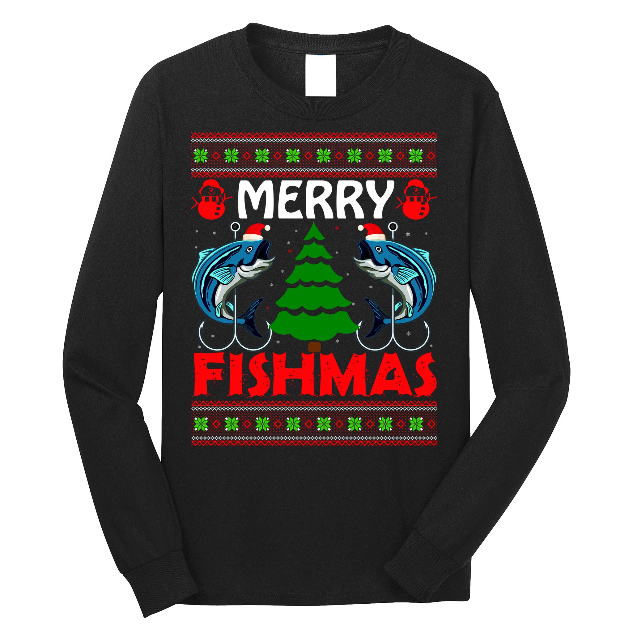 Merry Fishmas Funny Fish Fishing Ugly Christmas Long Sleeve Shirt